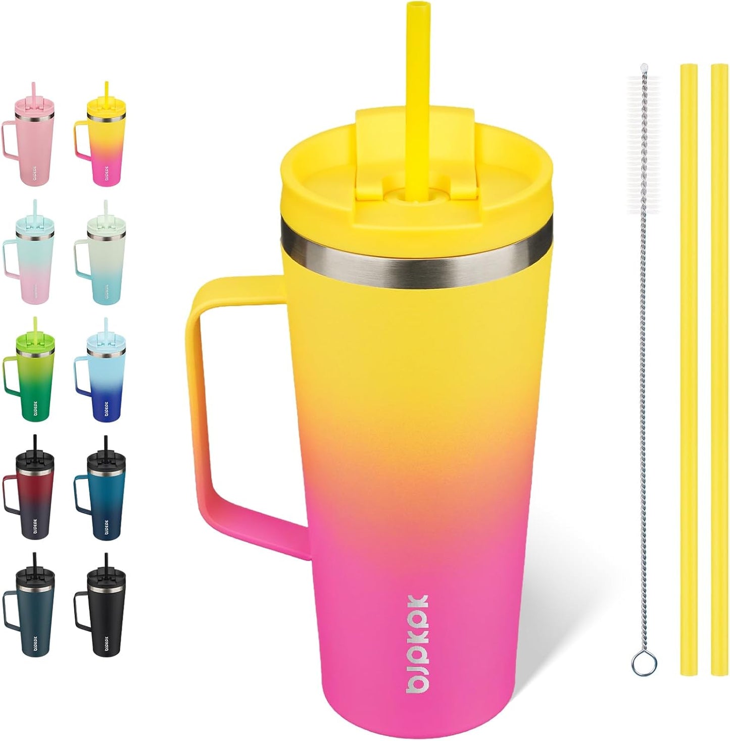 BJPKPK Insulated Tumbler with Handle, 18oz Insulated Tumblers with Lid and Straw, Stainless Steel Metal Water Bottles, Coffee Travel Mugs, Cups, Marshmallow