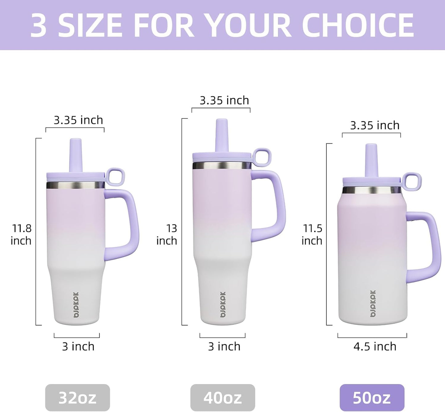 BJPKPK 50oz Insulated Tumbler with Handle Stainless Steel Travel Coffee Mug with Lid Reusable Large Water Bottle with Straw,Sky
