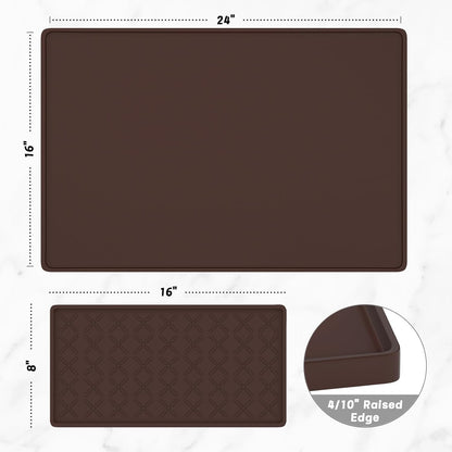 Rnivvi Silicone Coffee Mat, 16" x 24" Waterproof Raised Edge Coffee Bar Mats for Espresso Machine Station Accessories, Heat Resistant Detachable Dish Drying Pad for Kitchen Counter, Dish Rack, Green
