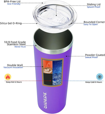 BJPKPK Skinny Tumbler with Lid 20 oz Stainless Steel Vacuum Insulated Double Wall Travel Coffee Water Tumblers Cup,White