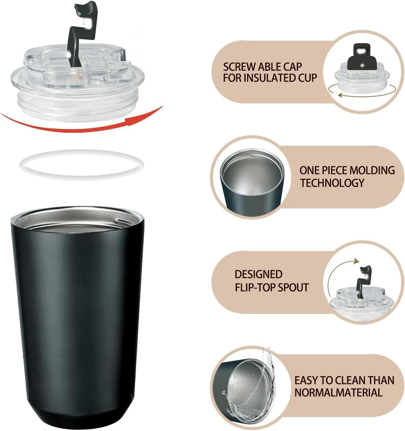 DEQIANG Travel Coffee Cup, Coffee Cup Travel with Lid, Insulated Coffee Mug for Hot & Cold Beverages, Great Gift Choice for Coffee Lovers, Office Workers, Hikers & Commuters (Black, 8.5 oz)