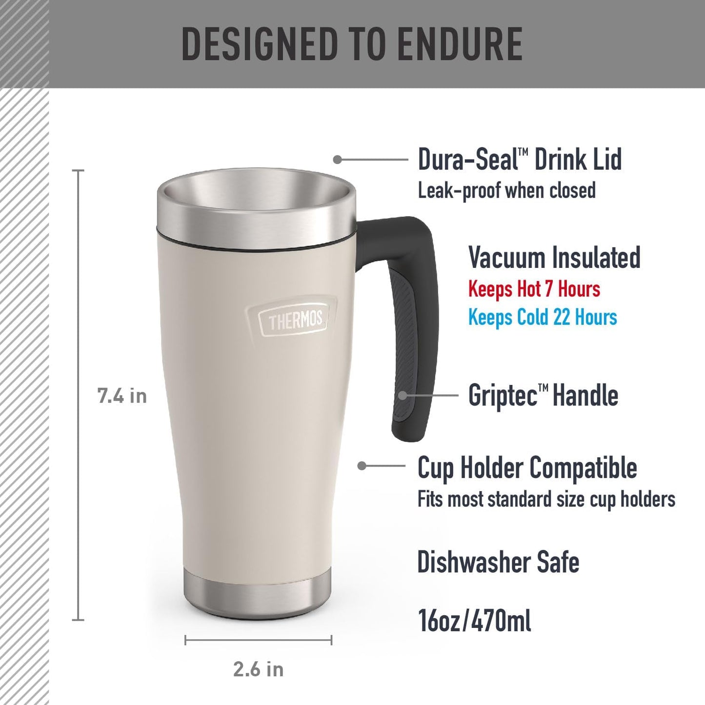 THERMOS ICON SERIES, Stainless Steel Mug, Granite, 16 oz