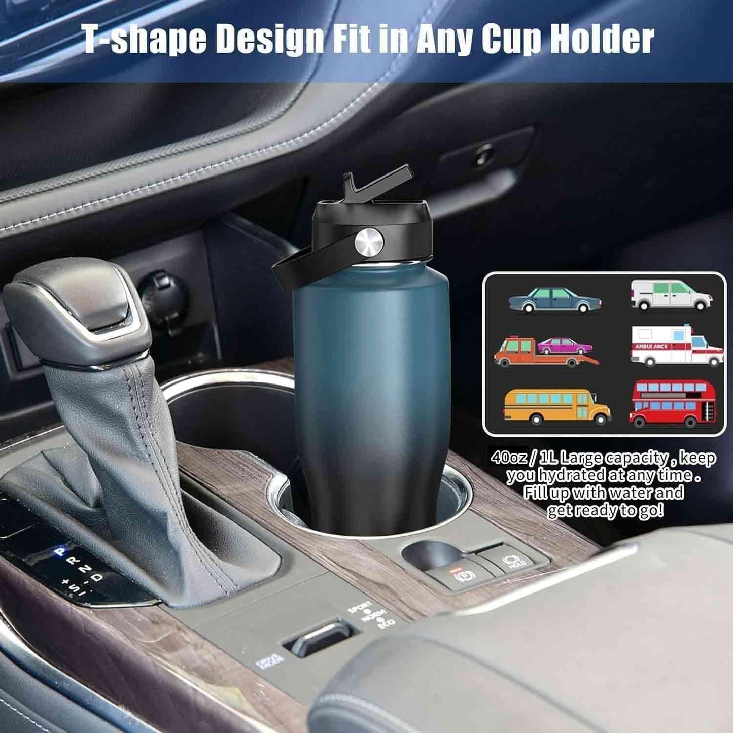SENDESTAR 40oz Water Bottle Wide Mouth Stainless Steel Vacuum Insulated Double Wall with Straw Lids Fit in Any Car Cup Holder