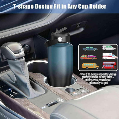 SENDESTAR 40oz Water Bottle Wide Mouth Stainless Steel Vacuum Insulated Double Wall with Straw Lids Fit in Any Car Cup Holder