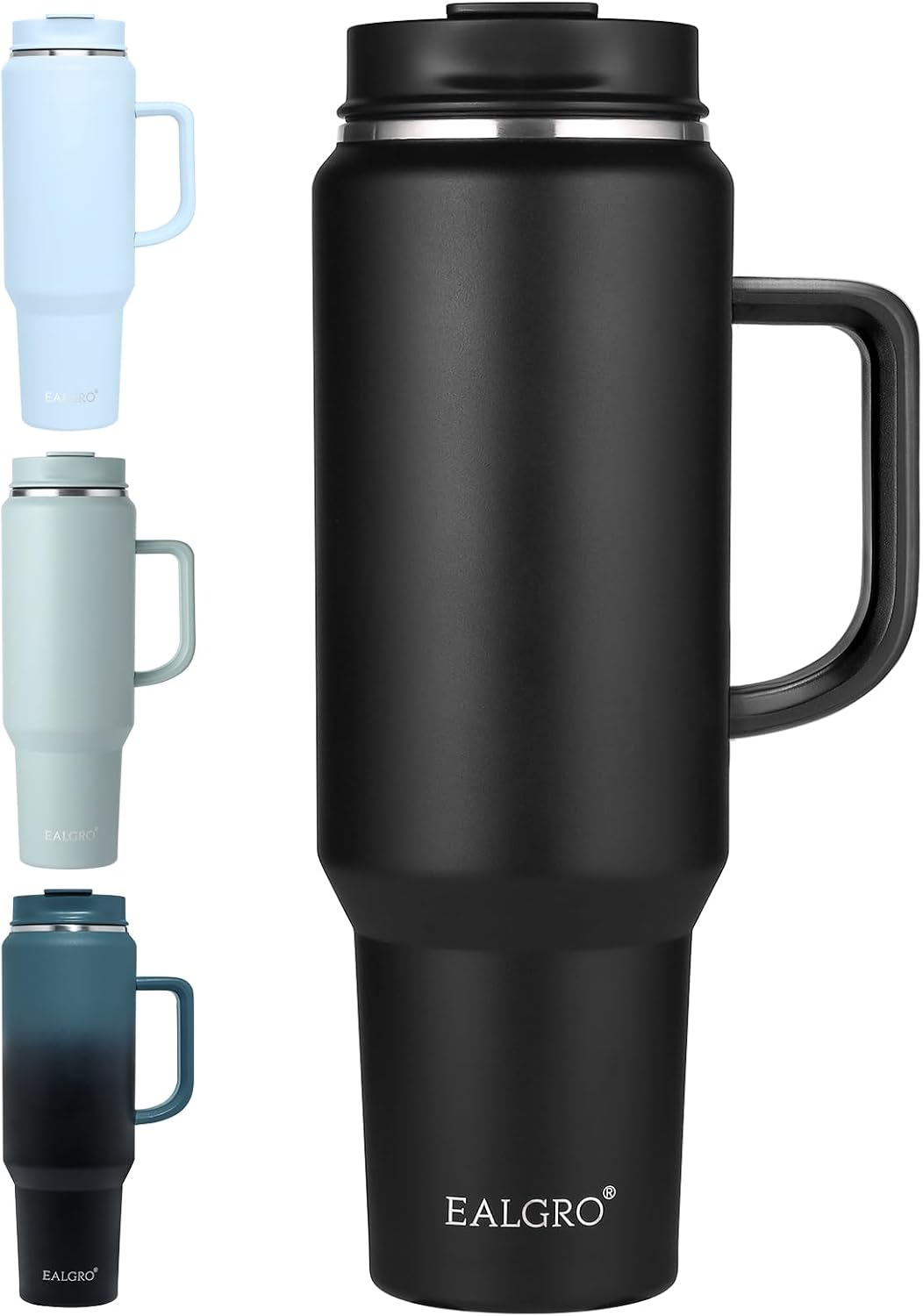 EALGRO 50 oz Tumbler with Handle, Insulated Tumblers with Lid and Straw, Large Metal Sports Water Bottle Jug, Thermal Stainless Steel Travel Coffee Mug Cup, Black