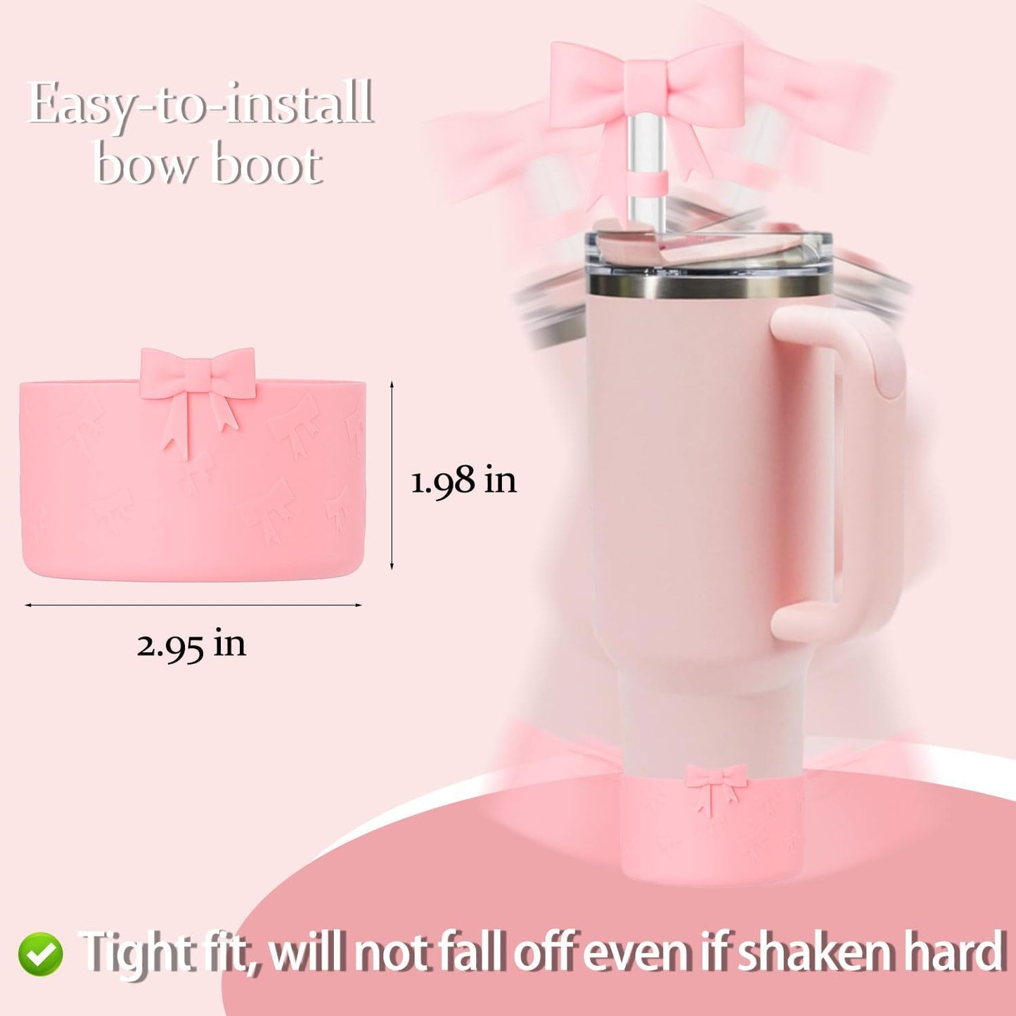 Bow Silicone Protective for Stanley Boot for 20/30/40Oz, 2 Pack for Stanley Cup Accessories Compatible 12-24Oz for Hydroflask Boot and More (Pink Set)