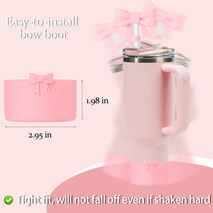 Bow Silicone Protective for Stanley Boot for 20/30/40Oz, 2 Pack for Stanley Cup Accessories Compatible 12-24Oz for Hydroflask Boot and More (Pink Set)