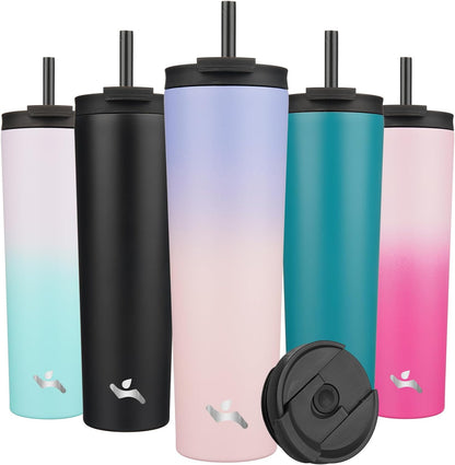Konokyo 30 OZ Insulated Tumbler with Lid and 2 Straws Stainless Steel Water Bottle Vacuum Travel Mug Coffee Cup,Pastel Sunset