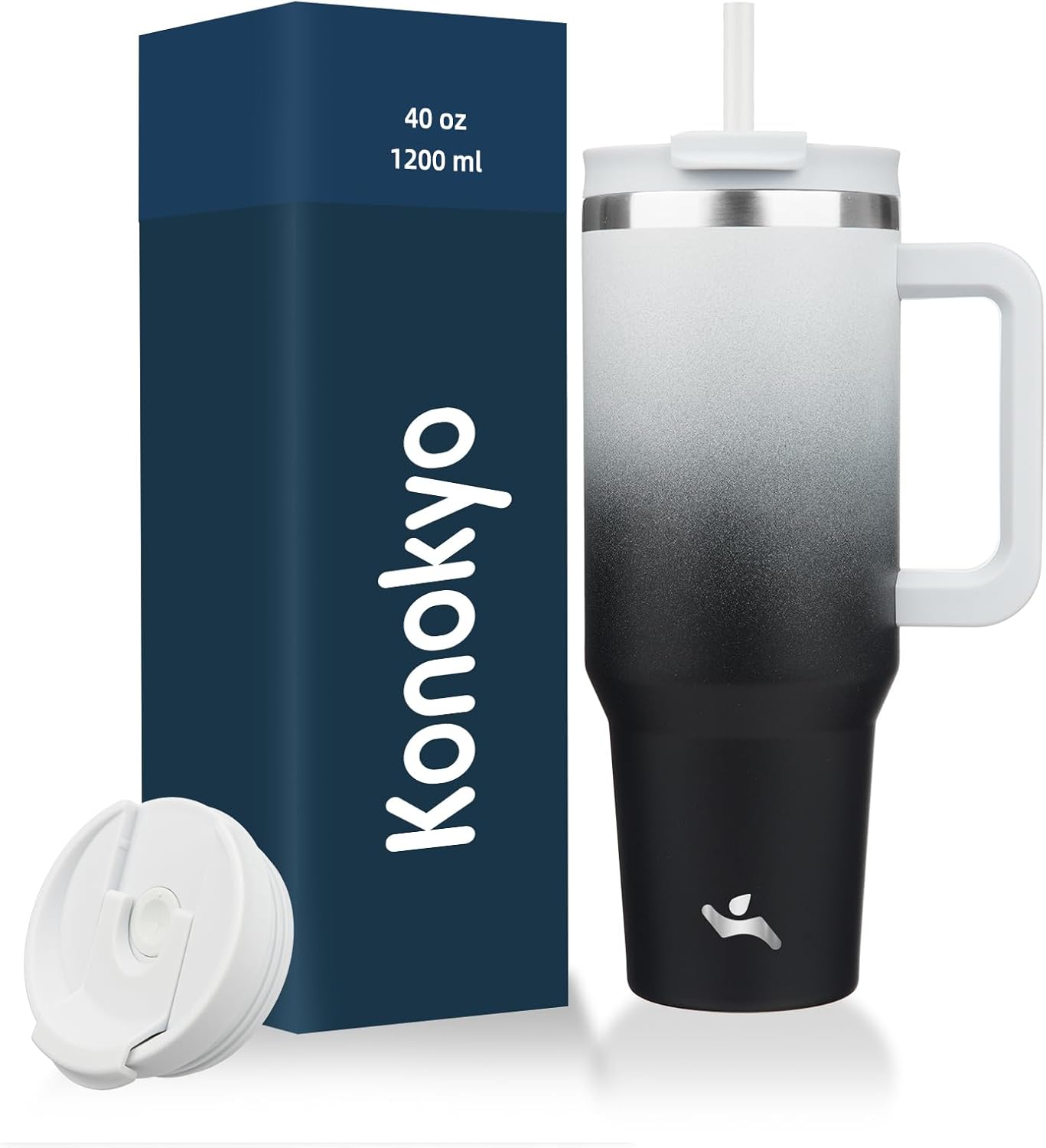 Konokyo 30 oz Tumbler with Handle and 2 Straws,2 in 1 Lid Insulated Water Bottle Stainless Steel Travel Coffee Mug,Sky