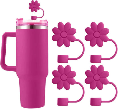 Flower Straw Covers Toppers for Stanley Cups 30&40 Oz Tumbler with Handle Accessories 4PCS Silicone Straw Caps Reusable Straws Tips Protectors for Stanley Cup 10mm 0.4in Straws,Off White