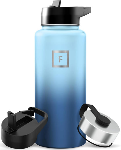 IRON °FLASK Camping & Hiking Hydration Flask with Straw, Wide Mouth Insulated Stainless Steel Sports Water Bottle - 22 oz Aurora