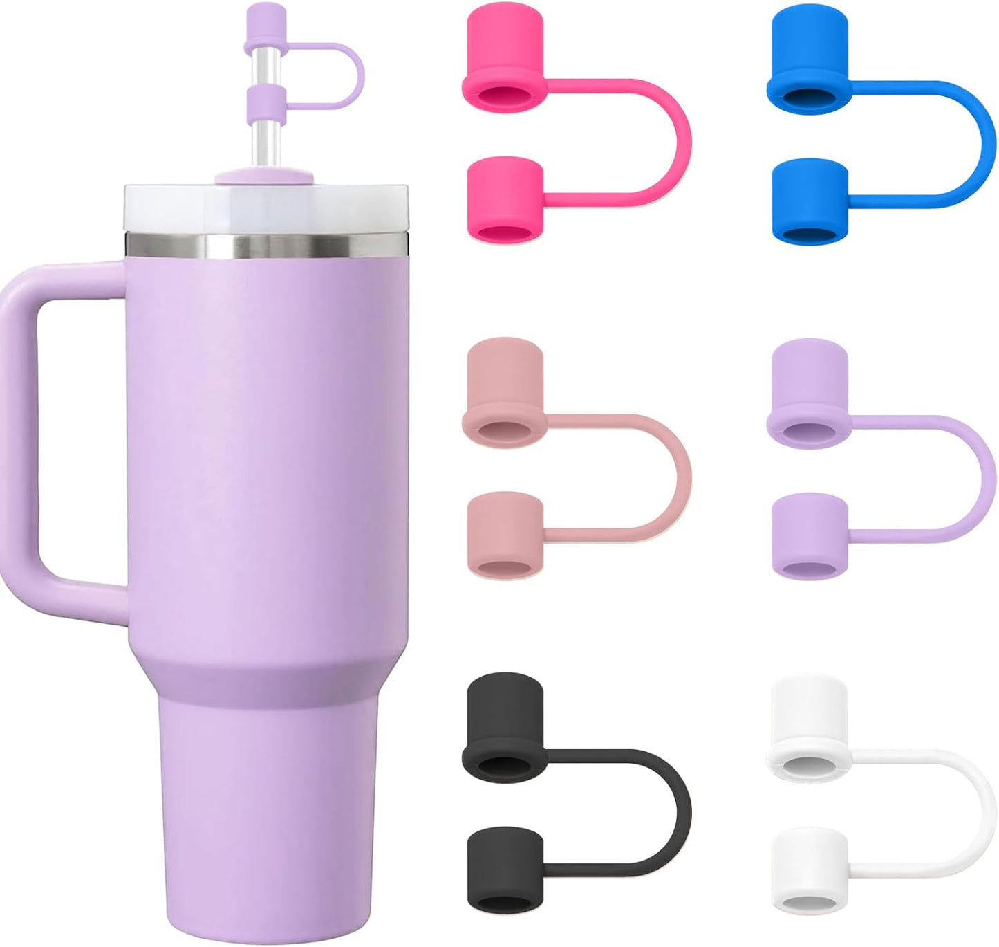 6PCS Silicone Straw Covers Cap Compatible with Stanley Cup 30&40oz Tumbler with Handle 10mm Straw Toppers，Straw Tips Lids Dust-Proof Reusable for Stanley Cup Accessories (White)
