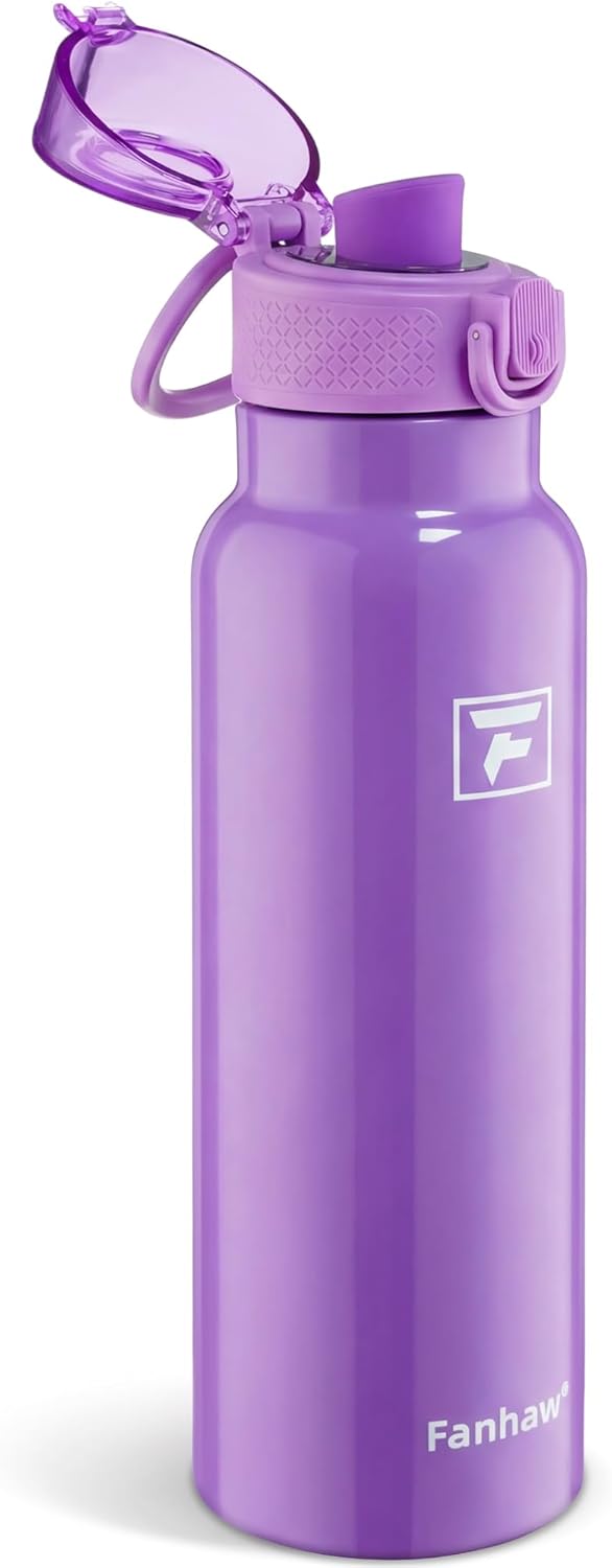 Fanhaw 24 oz Insulated Water Bottle with Soft Silicone Spout Lid, Leakproof Stainless Steel Vacuum Bottle for School, Sports& Daily Use, Kids, Teens& Adults, Back to School Essentials (Pink)