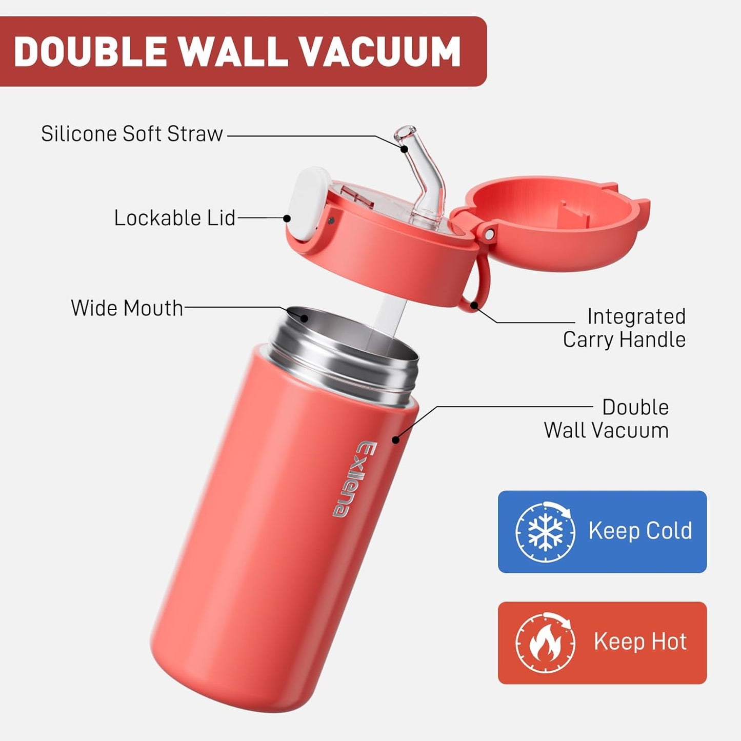Exllena 10oz Small Insulated Water Bottle with One-Touch Soft Straw Lid, Double-Wall Vacuum Small Travel Water Bottle for Cold&Hot Drinks–Leak-Proof, Mini Flask for Handbag, Yoga, Sport(Mint)