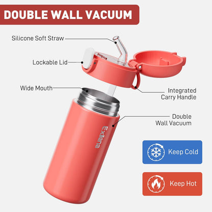 Exllena 10oz Small Insulated Water Bottle with One-Touch Soft Straw Lid, Double-Wall Vacuum Small Travel Water Bottle for Cold&Hot Drinks–Leak-Proof, Mini Flask for Handbag, Yoga, Sport(Mint)