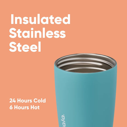 Owala SmoothSip Slider Insulated Stainless Steel Coffee Tumbler, Reusable Iced Coffee Cup, Hot Coffee Travel Mug, BPA Free 20 oz, Grey/Blue (High Dive)