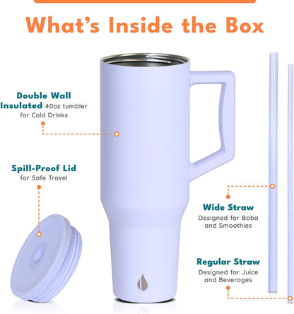 Elemental 32 oz 100% Leak Proof Tumbler with Handle & Straw - Stainless Steel Double Wall Insulated Tumbler for Hot and Cold Beverages - Travel Coffee Mug with Sip & Straw Lid - White - Colors A