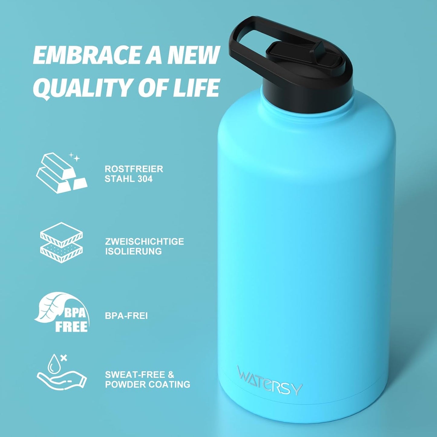 40oz Insulated Water Bottle (Cold for 48 Hrs),BPA Free&Leak Proof,Stainless Steel Water Flask,Water Jug with Straw Spout Lids for Gym,Hiking,Travel,Black Blue