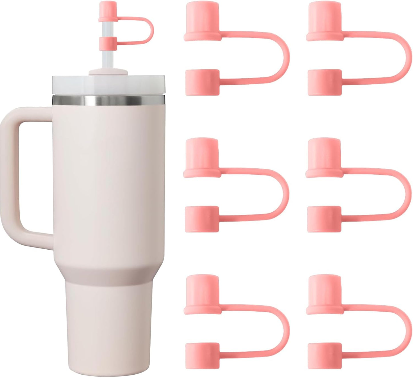 6PCS Silicone Straw Covers Cap Compatible with Stanley Cup 30-40 oz Tumbler with Handle 10mm Straw Toppers，Dust-Proof Reusable Straw Cover for Stanley Cup Accessories (Black)