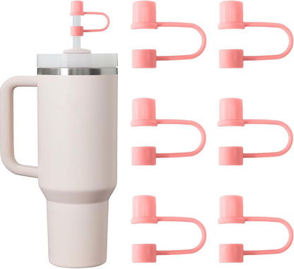 6PCS Silicone Straw Covers Cap Compatible with Stanley Cup 30-40 oz Tumbler with Handle 10mm Straw Toppers，Dust-Proof Reusable Straw Cover for Stanley Cup Accessories (Black)