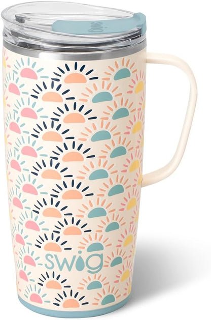 Swig Life 18oz Travel Mug, Insulated Tumbler with Handle and Lid, Cup Holder Friendly, Dishwasher Safe, Stainless Steel, Travel Coffee Cup (Honey Meadow)