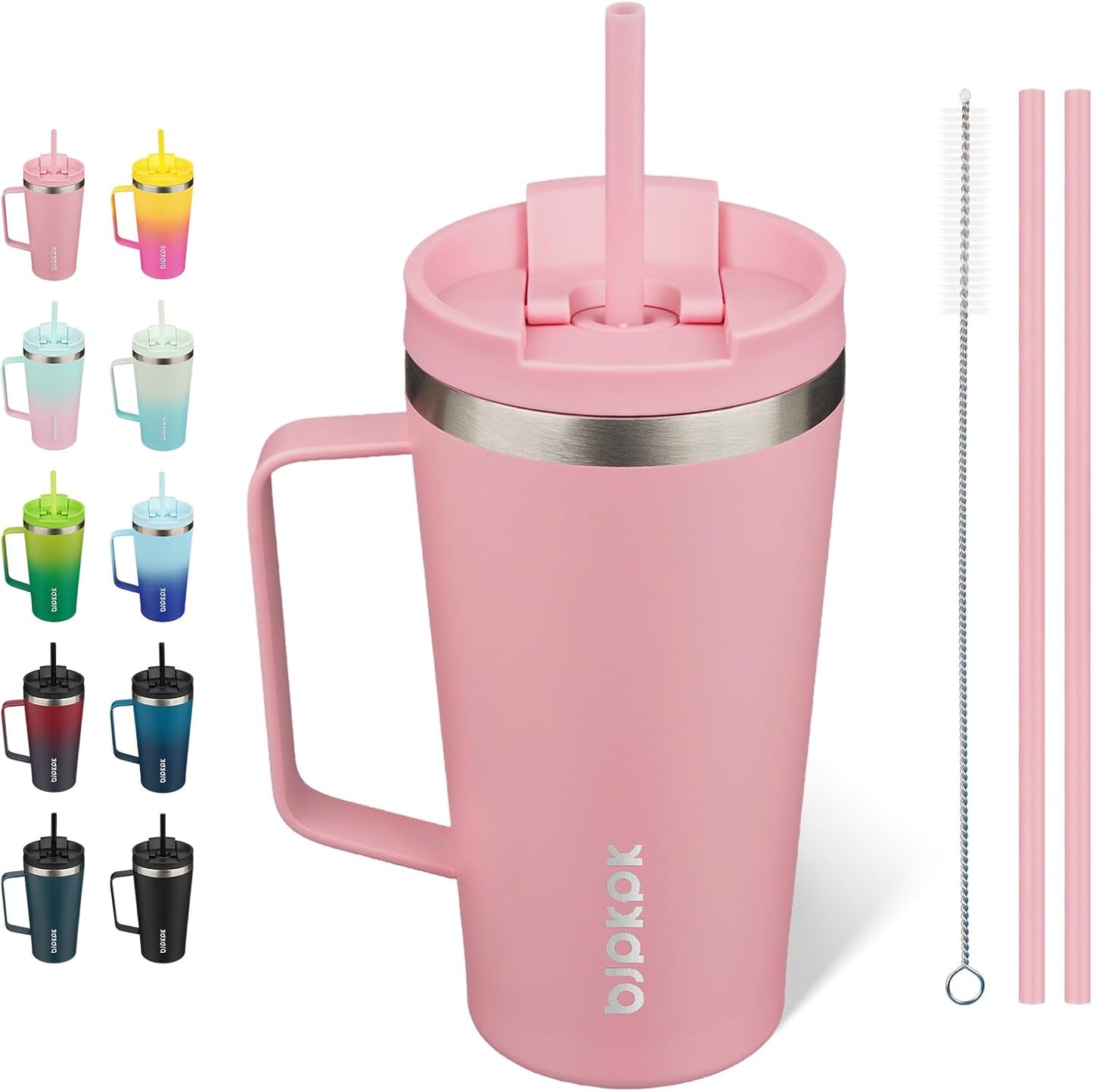 BJPKPK Insulated Tumbler with Handle, 18oz Insulated Tumblers with Lid and Straw, Stainless Steel Metal Water Bottles, Coffee Travel Mugs, Cups, Marshmallow