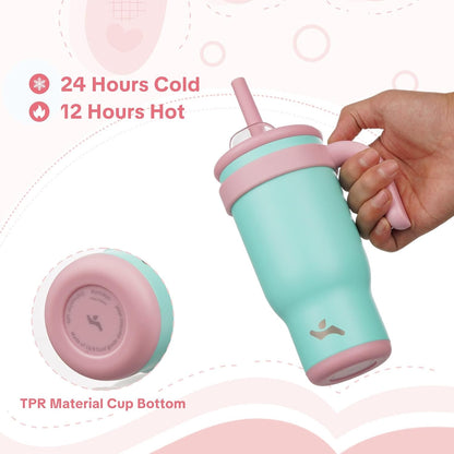 Konokyo 30 oz Tumbler with Side Handle, Insulated Water Bottle with Straw and 2 in 1 Lid, Stainless Steel Cup Travel Coffee Mug for Sports Office Gym,Purple