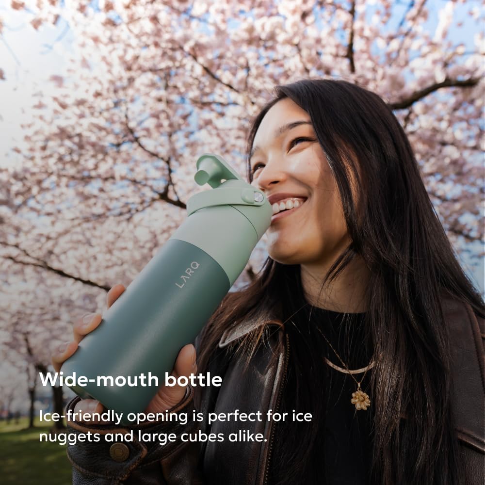 LARQ Swig Top — Insulated Stainless Steel Water Bottle with Straw, Detachable Silicone Handle, Vacuum 24h Cold, BPA-Free Metal Bottle for Gym, Travel, Office, Wide Mouth for Ice — 23 oz, Mojave Dune