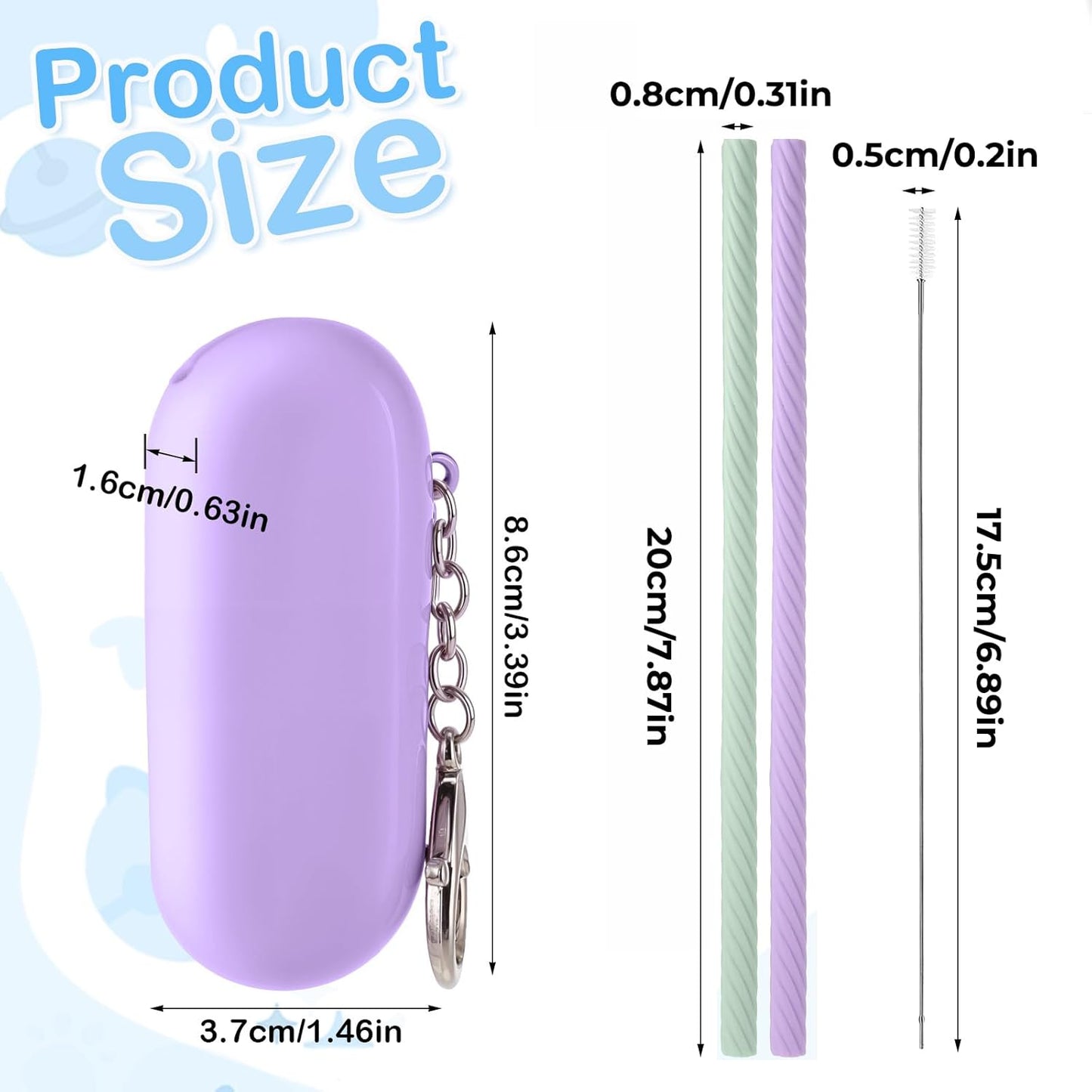 4 Set Portable Straw,Reusable Straws Silicone with Case Silicone Portable Drinking travel Straw Set for Party Travel Cold or Hot with 4 Cleaning Brushes (Purple,Pink,Green, Blue）