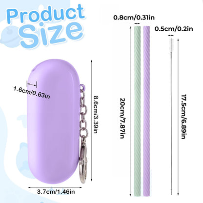 4 Set Portable Straw,Reusable Straws Silicone with Case Silicone Portable Drinking travel Straw Set for Party Travel Cold or Hot with 4 Cleaning Brushes (Purple,Pink,Green, Blue）