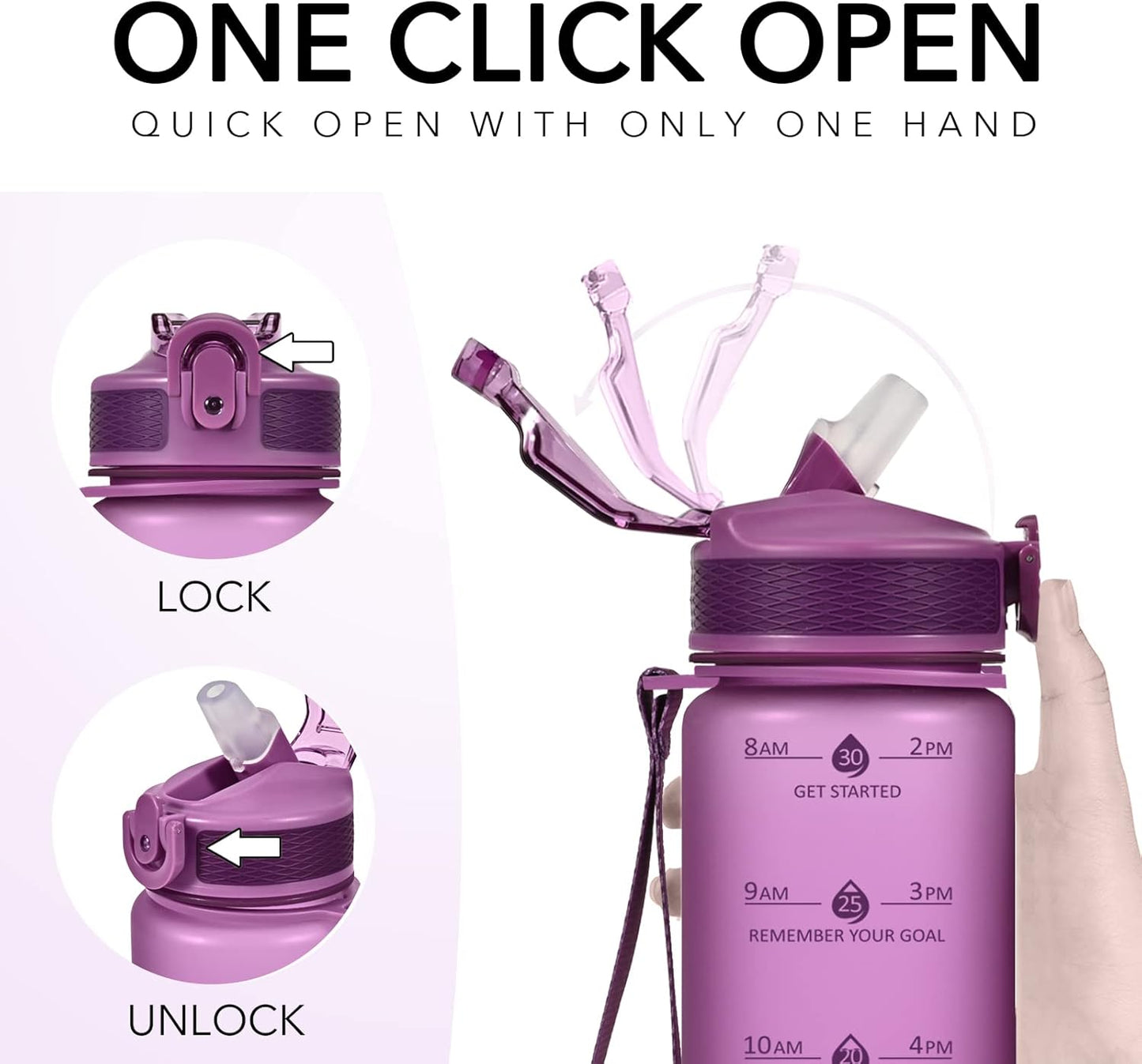 Hyeta 32oz Water Bottles with Straw - Stay Motivated and Hydrated with Convenient Times to Drink Markings, Durable, Leak-proof