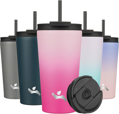 Konokyo 30 OZ Insulated Tumbler with Lid and 2 Straws Stainless Steel Water Bottle Vacuum Travel Mug Coffee Cup,Pastel Sunset