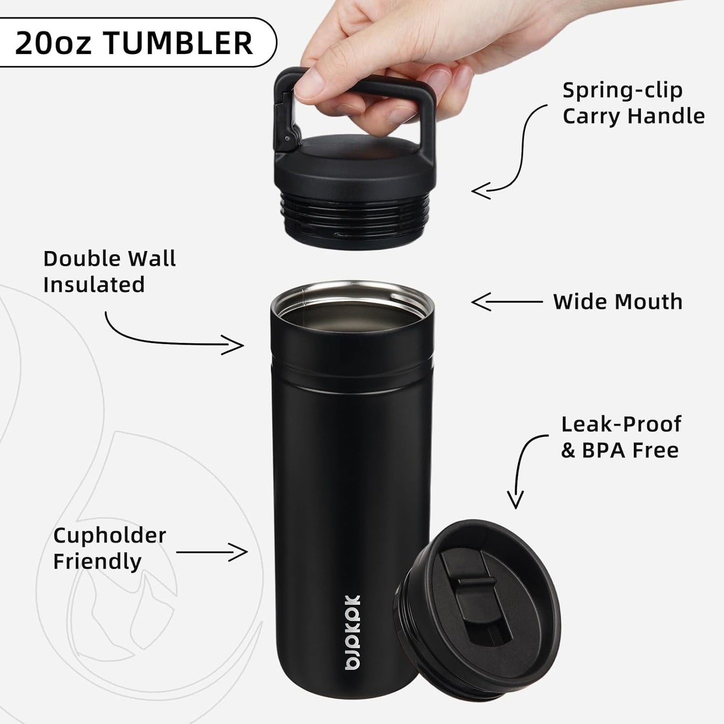 BJPKPK Insulated Water Bottle with 2 Lids,20 oz Double Wall Stainless Steel Vacuum Tumbler Travel Coffee Mug,Wide Mouth Thermal Cup,Haze Blue