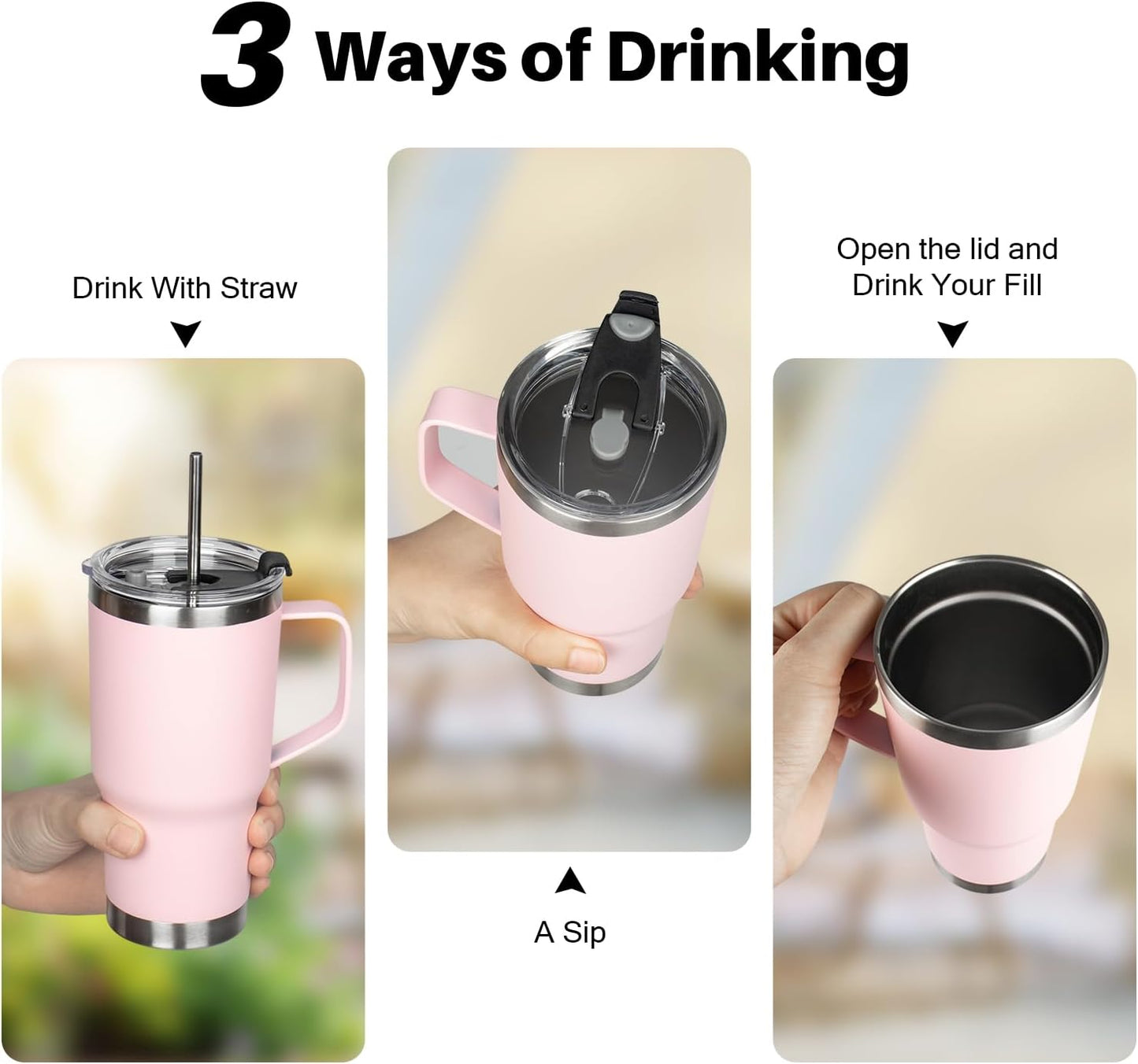 20 oz Tumbler with Handle, Stainless Steel Insulated Tumbler with Lid and Straw, Double Wall Vacuum Coffee Mug Tumbler, Insulated Coffee Thermal Cup for Cold and Hot (Light Purple)