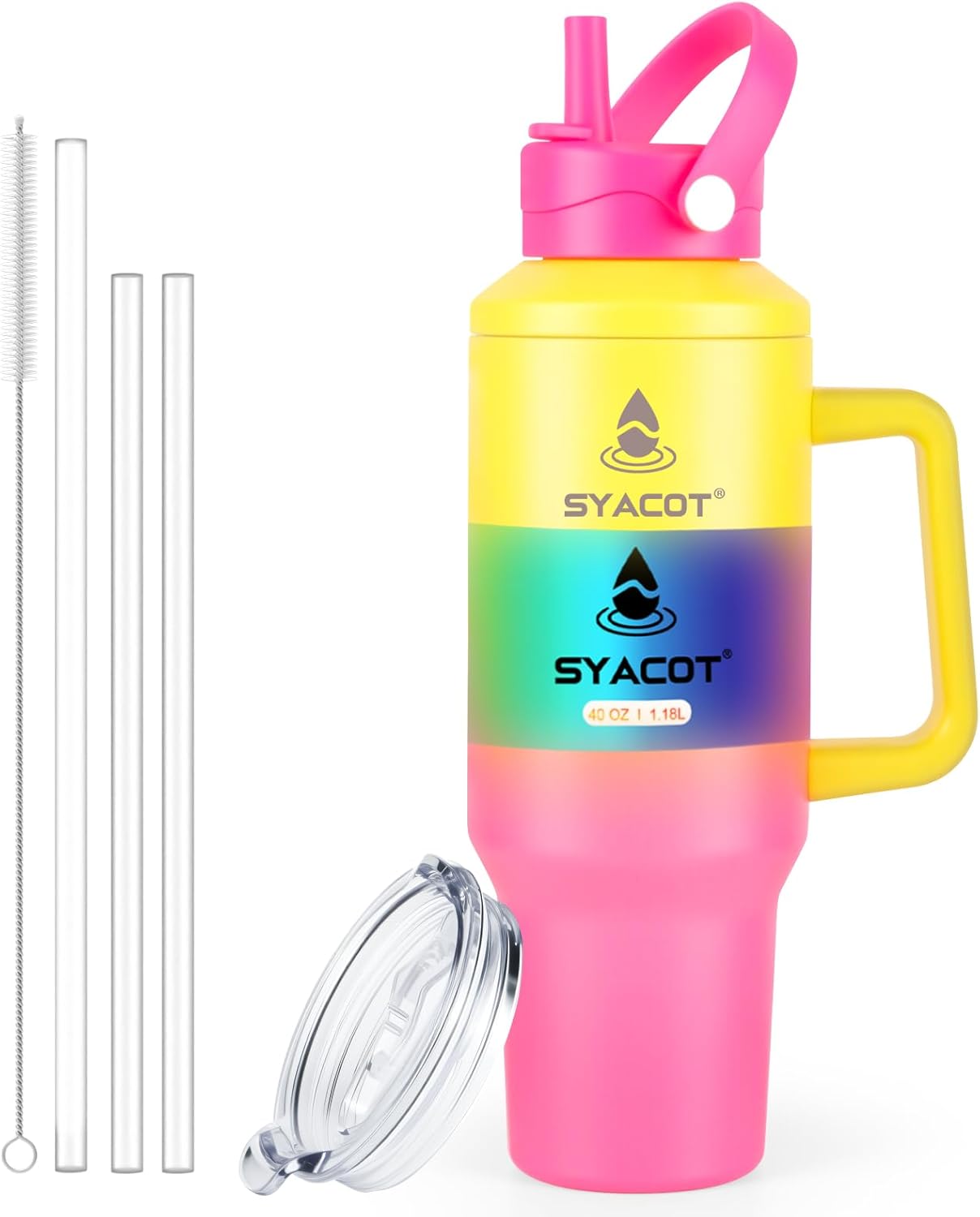 40 oz Tumbler with Handle and Straw or Convert to 40 oz Insulated Water Bottle Fits in Cup Holder. Stainless Steel Metal Water Flask with 2 Lids for Travel,Camping,Gym Sports Coffee Mug Thermal Cup