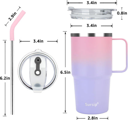 Sursip Insulated Coffee Mug with Handle and Lid, 24 oz Double Wall Vacuum Travel Thermal Coffee Tumbler with Straw for Home, Office Stainless Steel Coffee Cup - Leak proof, BPA Free (Black-1 Pack)