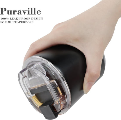 Puraville Insulated Tumblers with Lid, 14 oz Travel Coffee Mug Stainless Steel Vacuum Cup, Leak Proof Reusable Double Walled Coffee Tumbler for Iced and Hot Drinks, Cream