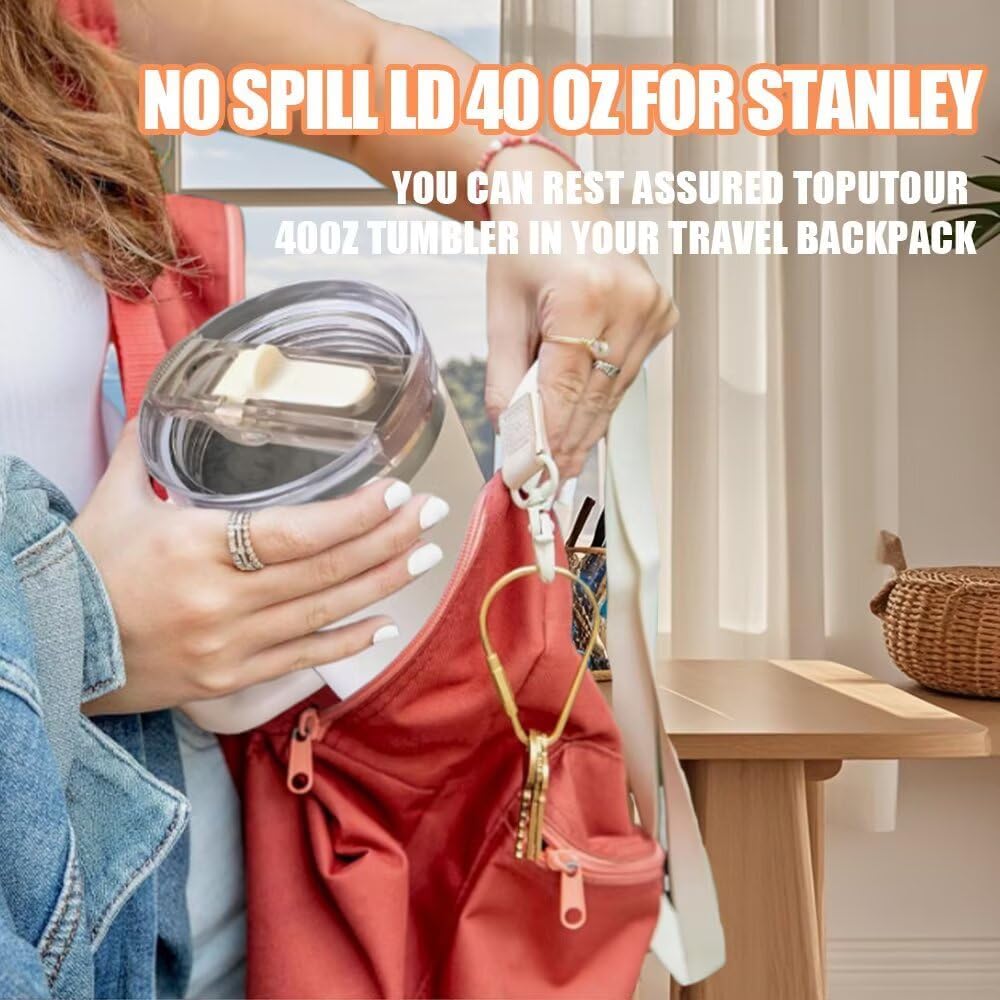 2 Pack 40 oz Tumbler Detachable Flip Straw Lid Replacement Fit for Stanley Quencher ProTour,Leak Proof Lid Compatible with Stanley Cup,No Spill Flip Top Tumbler Cover for Stanley Cup Accessories