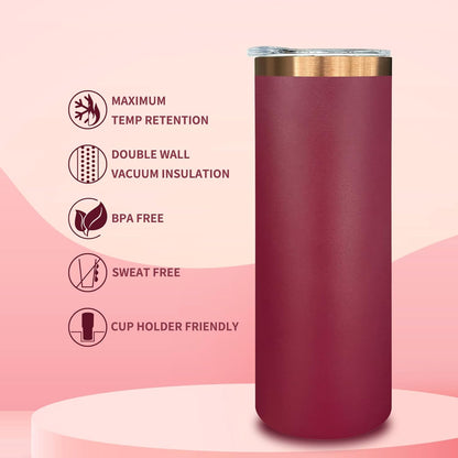 20 oz Skinny Tumblers Bulk, Stainless Steel Insulated Tumbler with Lids and Straws, Slim Double Wall Powder Coated Travel Coffee Mugs Reusable Cup for Hot Cold Drinks (Black,1 pack)