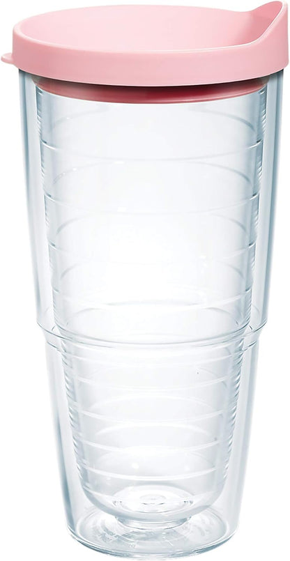 Tervis Clear & Colorful Lidded Made in USA Double Walled Insulated Tumbler Travel Cup Keeps Drinks Cold & Hot, 24oz, Black Lid, 1 Count (Pack of 1)