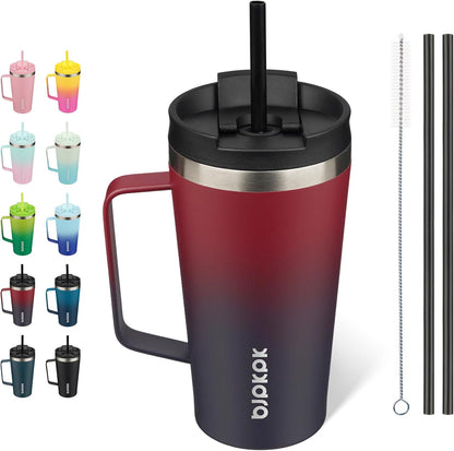 BJPKPK Insulated Tumbler with Handle, 18oz Insulated Tumblers with Lid and Straw, Stainless Steel Metal Water Bottles, Coffee Travel Mugs, Cups, Marshmallow