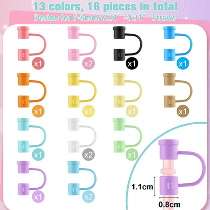 Straw Toppers Straw Covers Cap for Cup, PLULON 16Pcs Silicone Straw Cover Caps 8mm Reusable Straw Tips Dust-Proof Straw Toppers Black Straw Covers Plugs Straw Protector Accessories