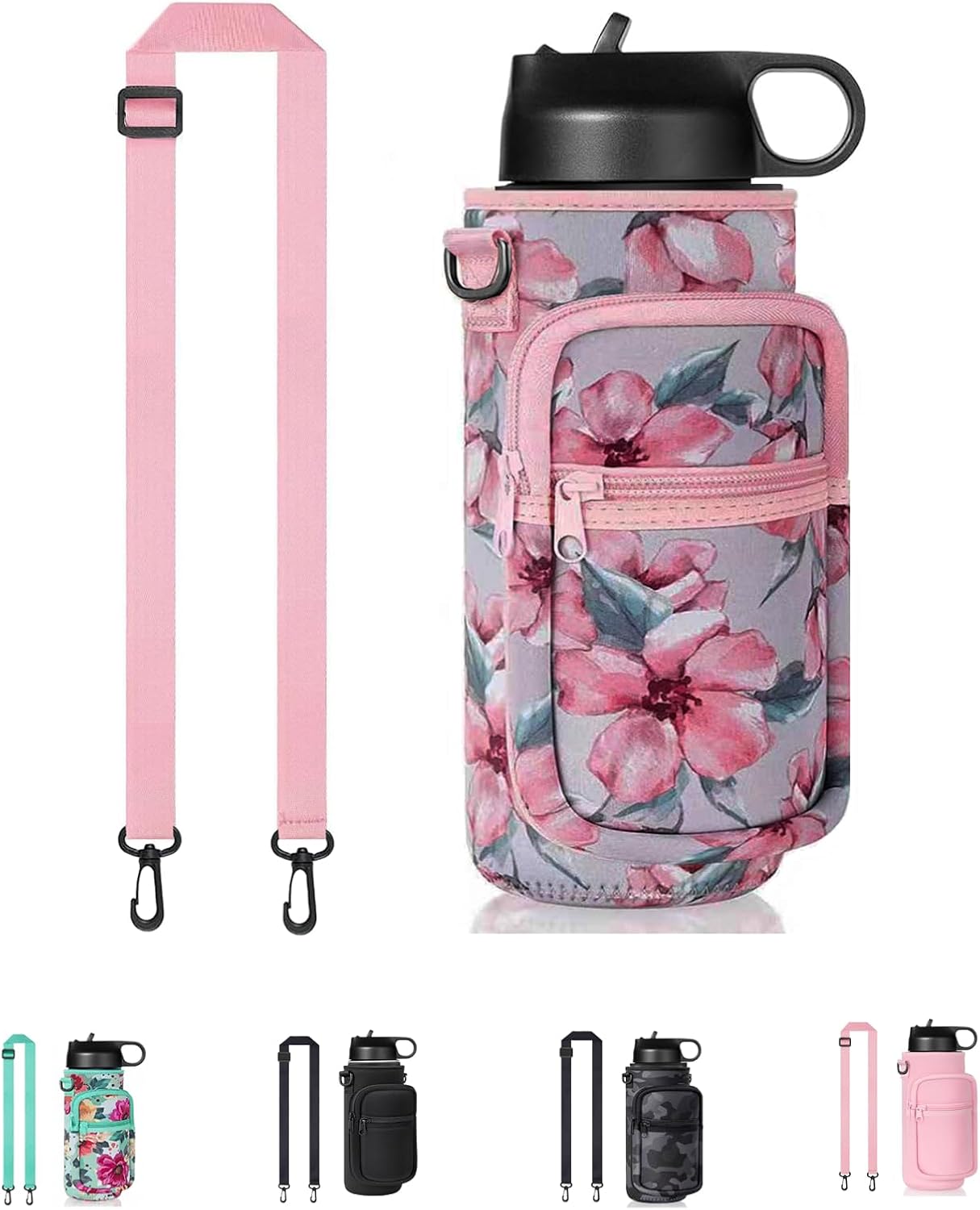 Water Bottle Holder with Strap, Insulated Crossbody Sling Bag, Carrier with Phone Pocket for Walking Hiking Camping Fishing