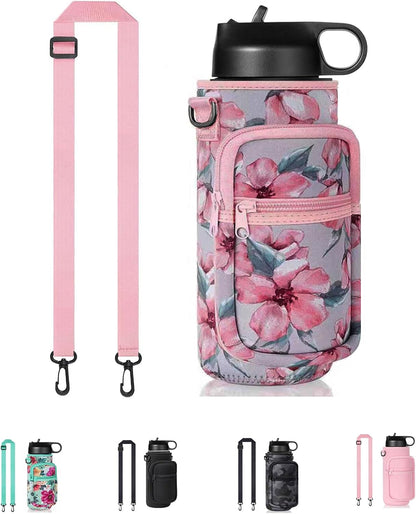 Water Bottle Holder with Strap, Insulated Crossbody Sling Bag, Carrier with Phone Pocket for Walking Hiking Camping Fishing