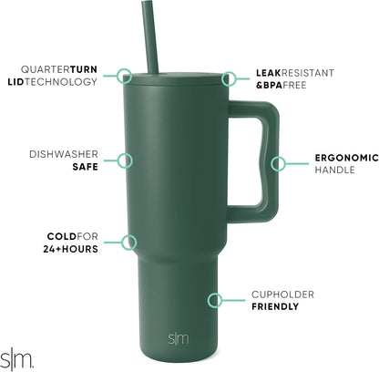 Simple Modern 40 oz Trek Tumbler with Handle and Straw Lid | Cup Holder Friendly Insulated Stainless Steel Travel Mug | Sea Glass Sage - Colors C