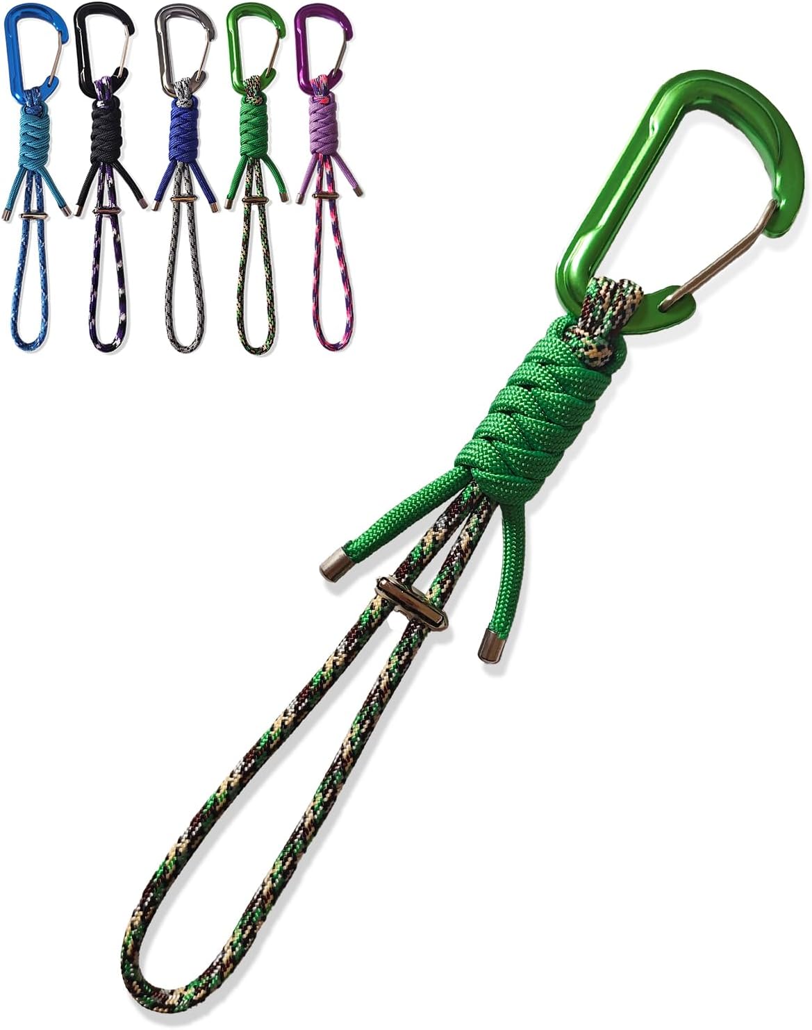 Paracord Keychain - Triangle/D-Shaped Carabiner Clip with Lanyard for Hanging Water Bottle, Key, Backpacks and More