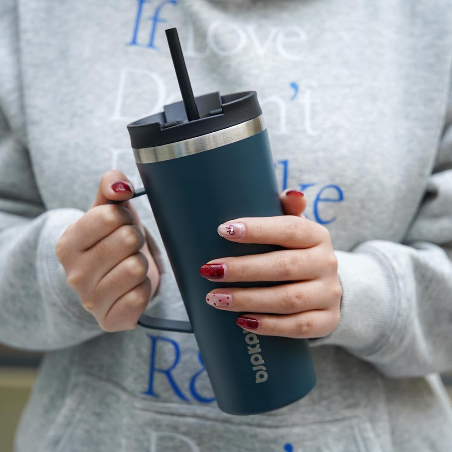 BJPKPK Insulated Tumbler with Handle, 18oz Insulated Tumblers with Lid and Straw, Stainless Steel Metal Water Bottles, Coffee Travel Mugs, Cups, Marshmallow