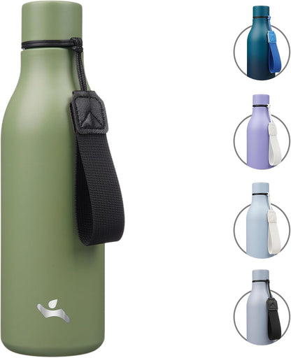 Konokyo Insulated Water Bottle with Strap,18 oz Double Wall Stainless Steel Vacuum Bottles Metal Water Flask,Macaron Green - Colors B