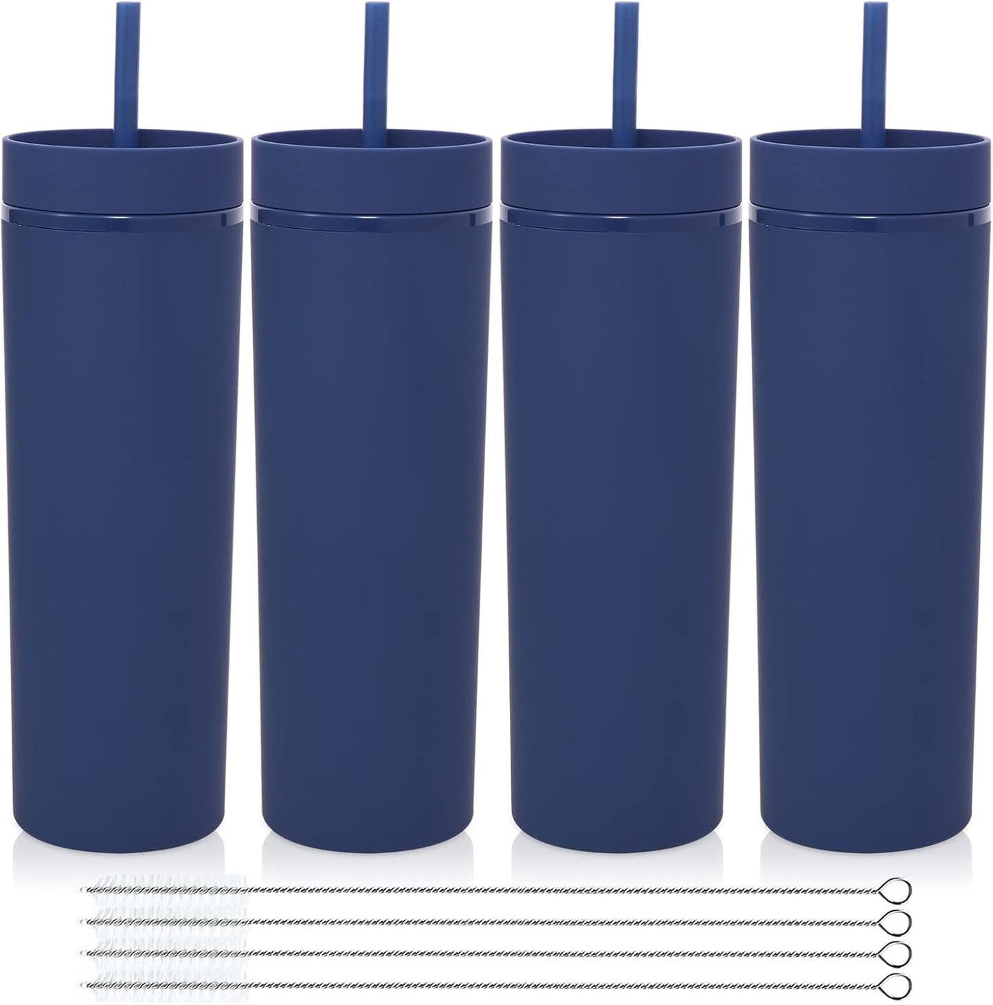 Volhoply 20oz Plastic Skinny Tumbler,Double Wall Tumblers with Lid and Straw,Reusable Travel Iced Coffee Mug,BPA Free Matte Acrylic Water Cups With Straw for Parties,DIY Gifts(Black,1 Set