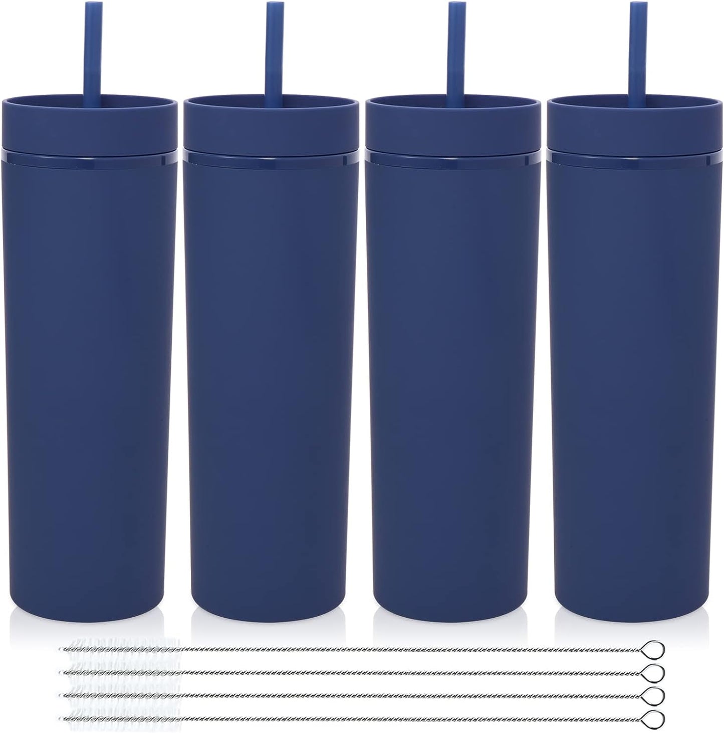 Volhoply 20oz Plastic Skinny Tumbler,Double Wall Tumblers with Lid and Straw,Reusable Travel Iced Coffee Mug,BPA Free Matte Acrylic Water Cups With Straw for Parties,DIY Gifts(Clear,1 Set)